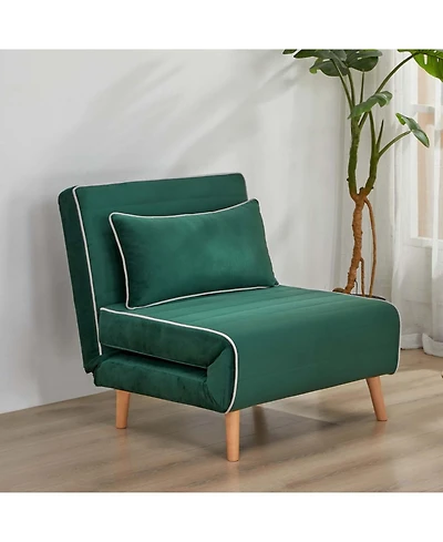 Streamdale Furniture Velvet Sleeper Chair Bed - 3-Position Backrest, Pillow Included