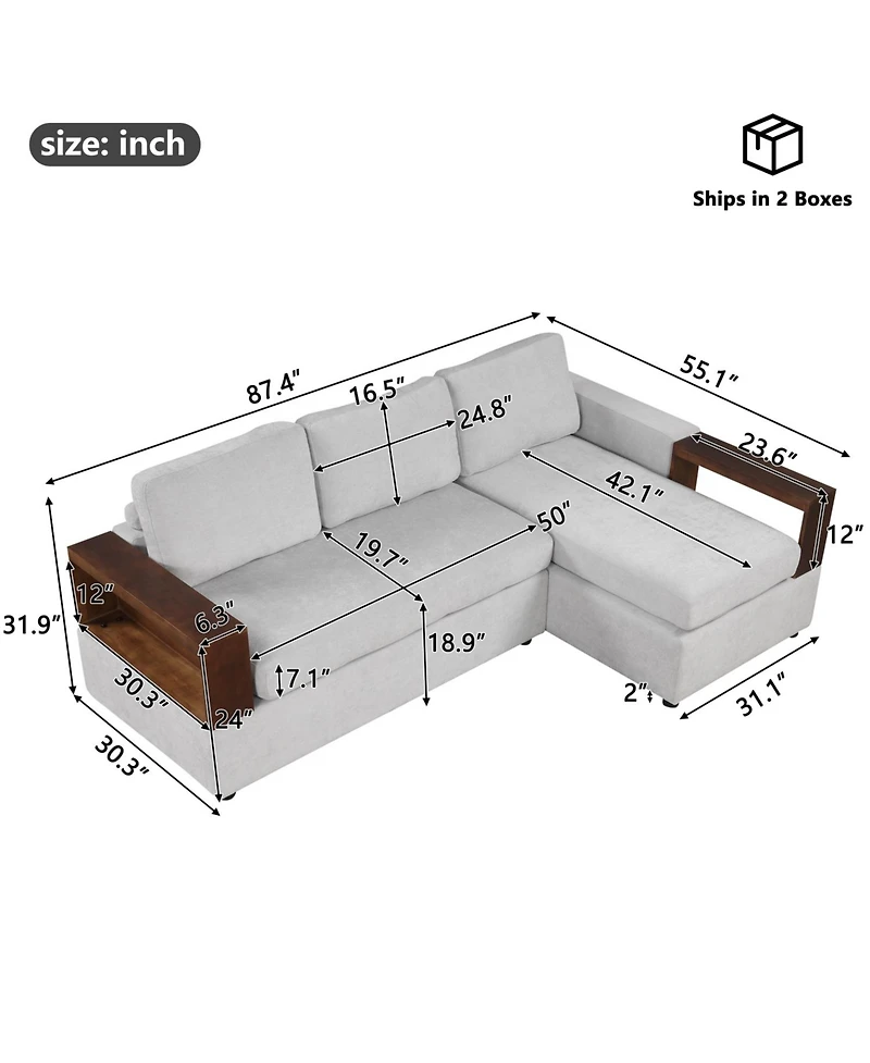 Streamdale 87.4" Sectional Sofa Couch with Reversible Armrests, Gray