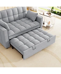 Streamdale Furniture Velvet Sleeper Sofa Couch Bed - Small Loveseat with Pillows - Gray
