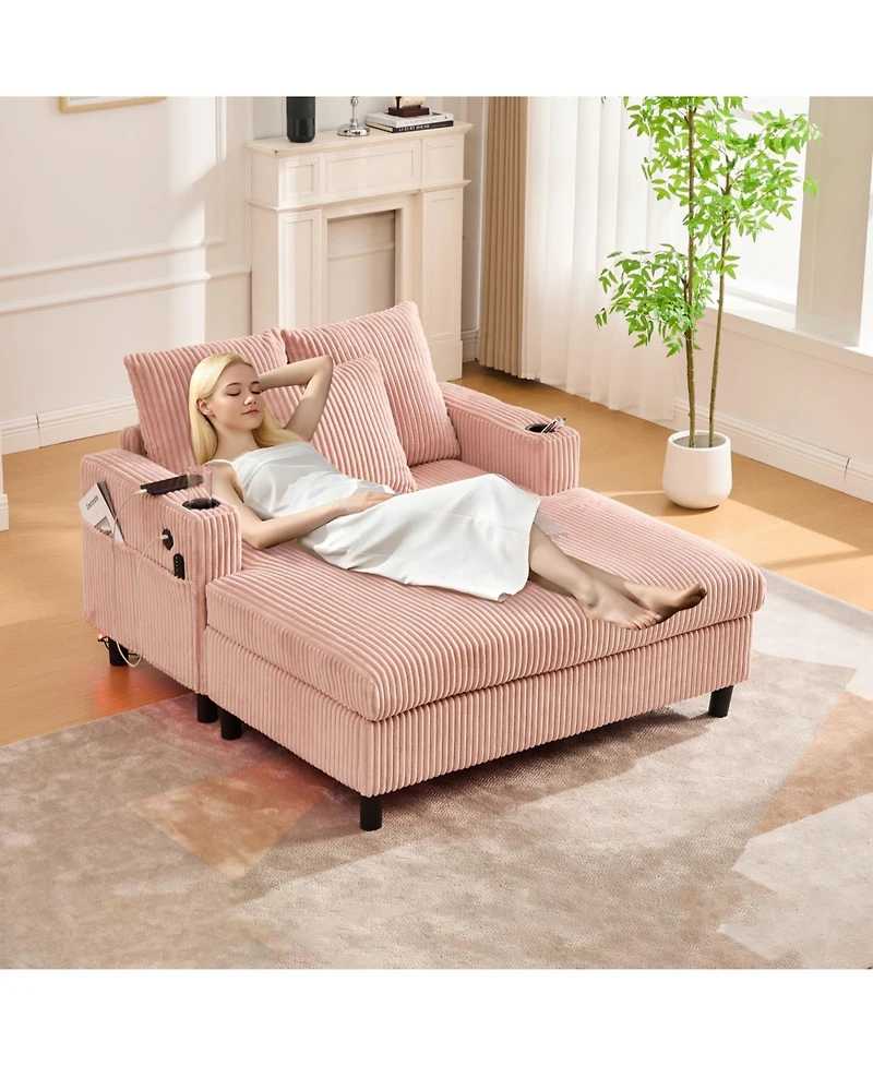 Streamdale Corduroy Oversized Recliner Sofa w/ Usb, Led, Cup Holder