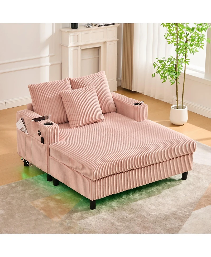 Streamdale Corduroy Oversized Recliner Sofa w/ Usb, Led, Cup Holder