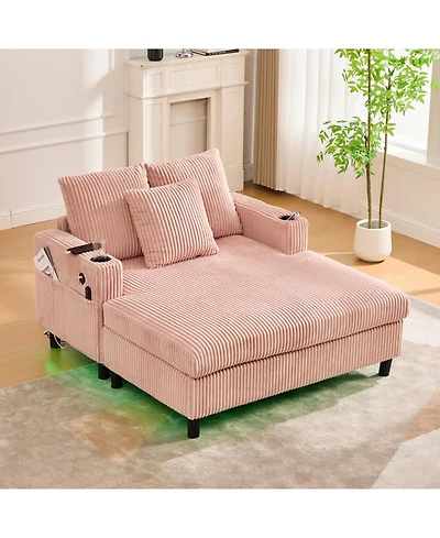 Streamdale Corduroy Oversized Recliner Sofa w/ Usb, Led, Cup Holder