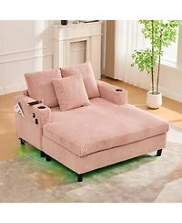 Streamdale Corduroy Oversized Recliner Sofa w/ Usb, Led, Cup Holder