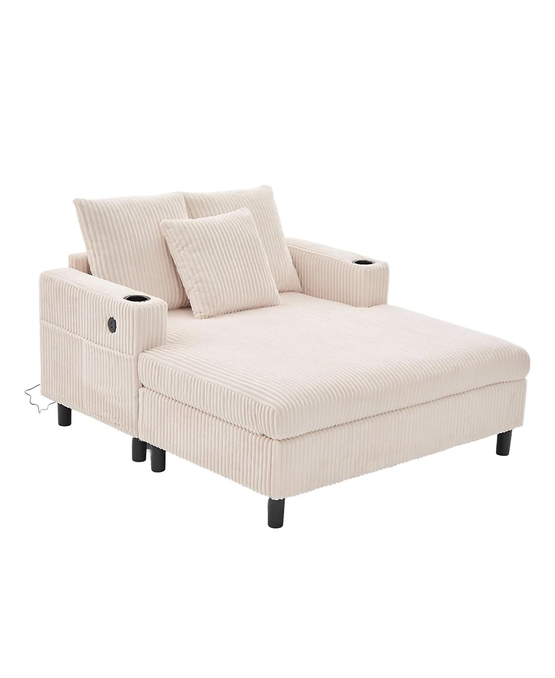 Streamdale Furniture Corduroy Oversized Recliner Sofa w/ Usb, Led