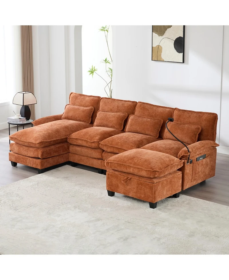 Streamdale Furniture 106" U-Shape Sectional Sofa Cloud Couch, Chenille