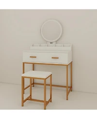 Streamdale Furniture Streamdale White & Gold Vanity Set with Mirror, Stool, Drawers & Organizer