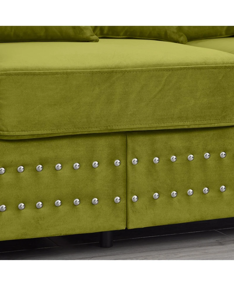Streamdale Furniture Green Velvet Sofa 2+3 Seater, Silver Nailhead Trim