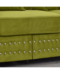 Streamdale Furniture Green Velvet Sofa 2+3 Seater, Silver Nailhead Trim