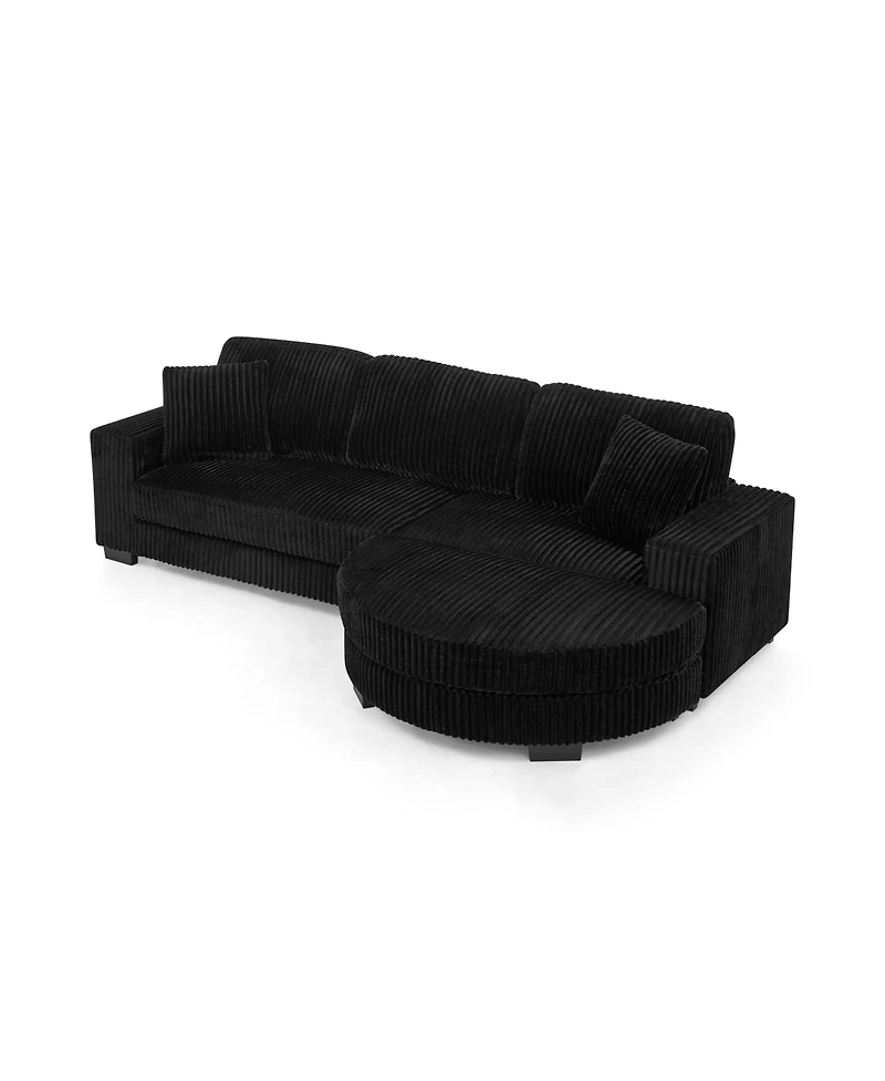 Streamdale Furniture Corduroy Tufted Sleeper Sectional Sofa, L-Shaped, Modular - Black