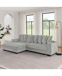 Streamdale Furniture Corduroy Tufted Sleeper Sectional Sofa, L-Shaped Modular Convertible - Gray
