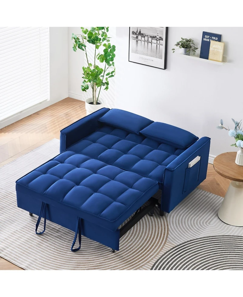 Streamdale Furniture 55" Blue Velvet Sofa Bed with Pockets