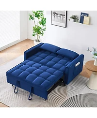 Streamdale Furniture 55" Blue Velvet Sofa Bed with Pockets