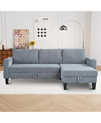 Streamdale Furniture Reversible Corduroy Sectional Sofa with Storage Chaise & Usb