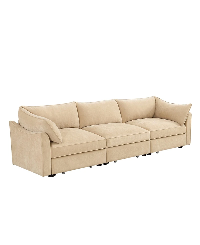 Streamdale Furniture Chenille 3-Seater Sofa w/ Drawers, Crescent Arms