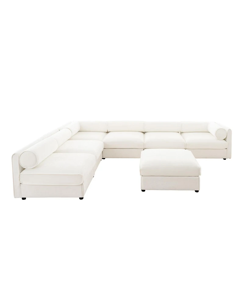 Streamdale Modern White Chenille Modular Sectional Sofa with Storage