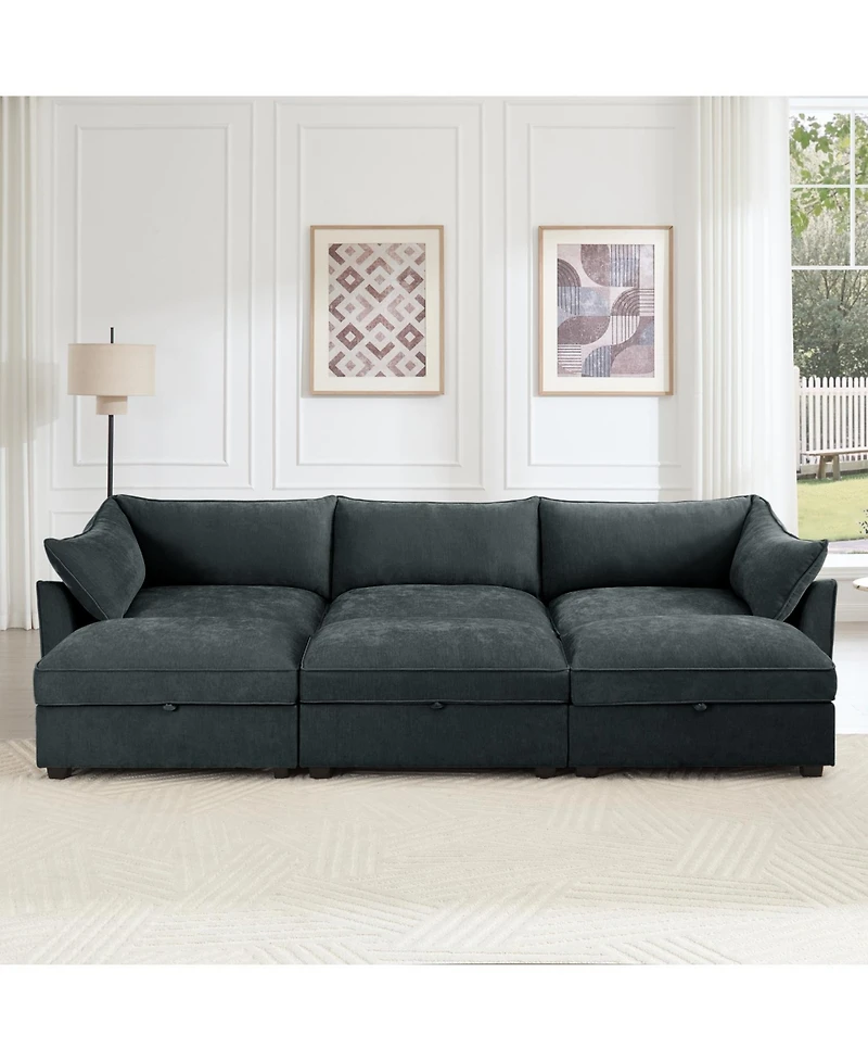 Streamdale Furniture 3-Seat Sofa w/ Ottomans & Storage
