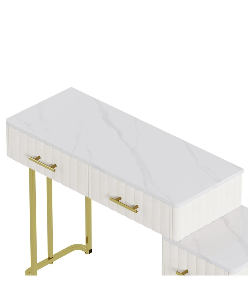 Streamdale Furniture Velvet Vanity Desk Set, Marble Top, Adjustable Storage
