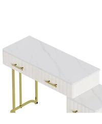 Streamdale Furniture Velvet Vanity Desk Set, Marble Top, Adjustable Storage