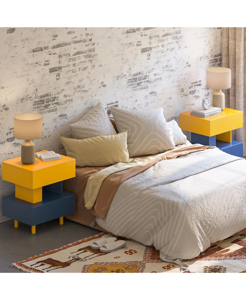 Streamdale Furniture Modern Nightstand End Table - Bedroom, Living Room, Playroom - Yellow & Blue