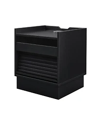 Streamdale Furniture Mid Century Nightstand with Charging & Led, 2 Drawers, Bedside/End Table, Black