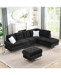 Streamdale Furniture Sectional Sofa with Reversible Chaise, Storage Ottoman, Metal Legs, Pillows, Black