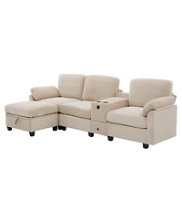 Streamdale Furniture L-Shape Corduroy Sofa- 4-Seater, Usb, Storage, Console & Ottoman