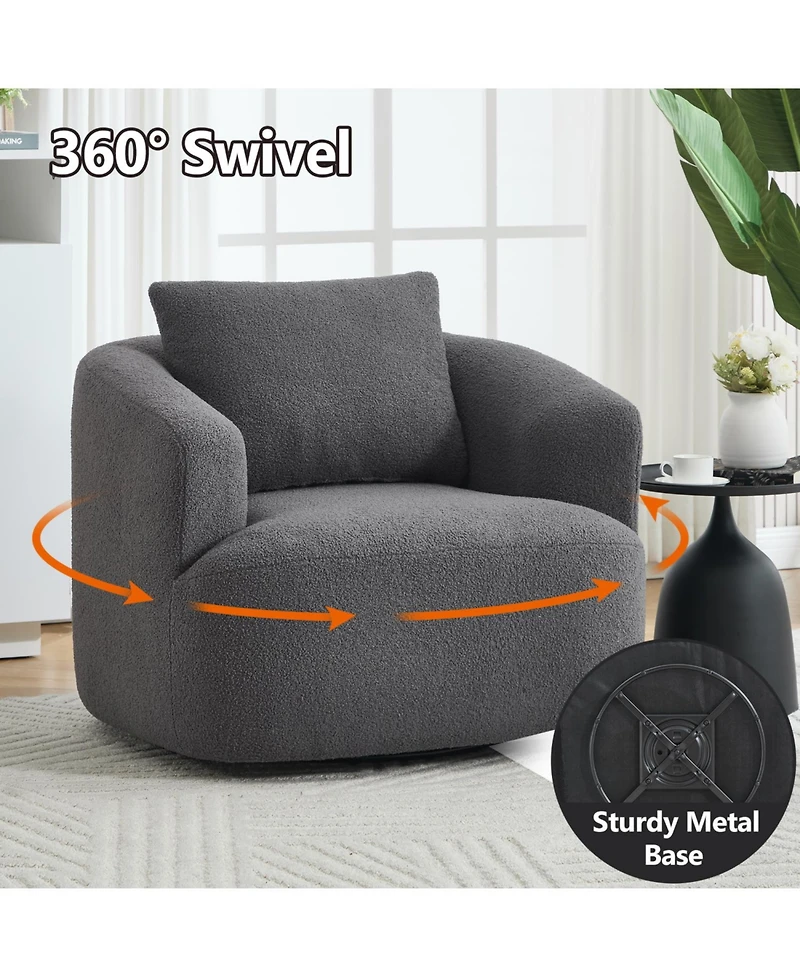 Streamdale Furniture Swivel Teddy Fleece Comfy Chair with Pillow - Dark Grey