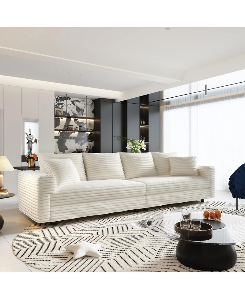 Streamdale Furniture Plush Corduroy 4-Seat Sofa, Modern Comfy Cloud Couch, Deep Seat, Beige