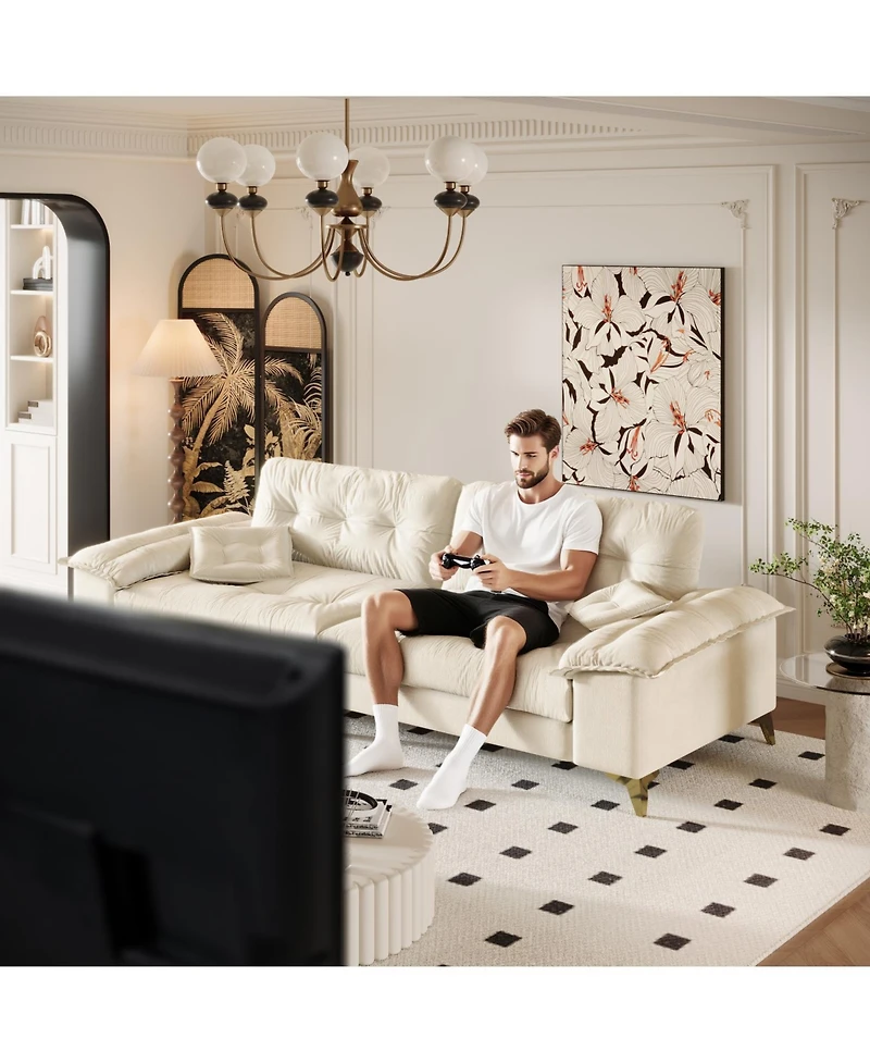 Streamdale Furniture Modern 4-Seat Cloud Sofa, Wide Arms, Tufted, Chenille