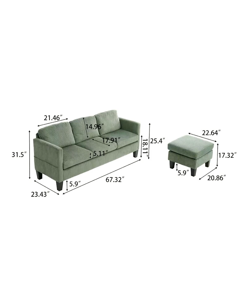 Streamdale FurnitureL-Shaped Corduroy Sofa- Modern Design, Easy Assembly - Olive Green