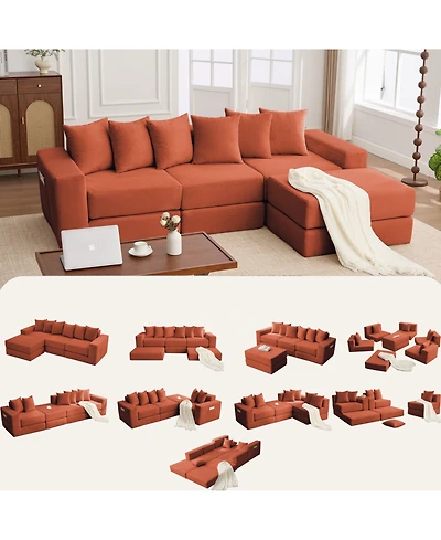 Streamdale Furniture Convertible Corduroy Sectional Sofa with Pillows