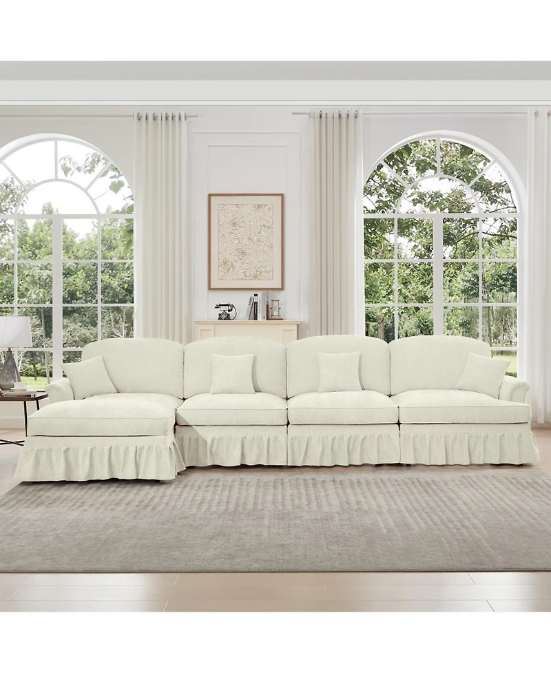 Streamdale Furniture Chenille Sectional Sofa with Ottoman & Ruffles