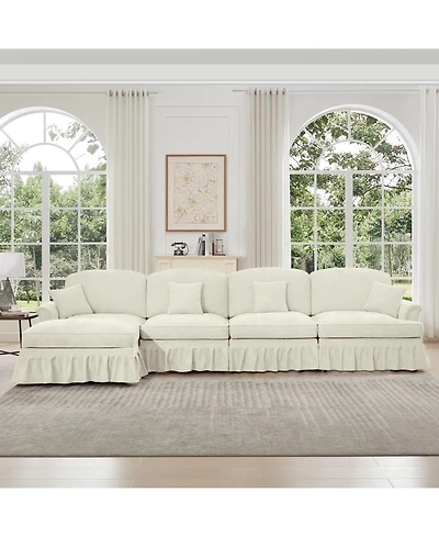 Streamdale Furniture Chenille Sectional Sofa with Ottoman & Ruffles
