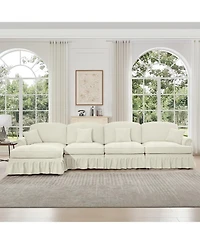 Streamdale Furniture Chenille Sectional Sofa with Ottoman & Ruffles