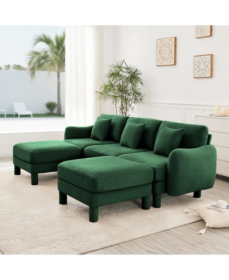 Streamdale Furniture Boucle U-Shape Sectional Sofa with Ottomans, Shell Armrests, Green