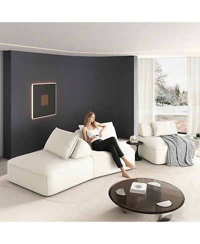 Streamdale Furniture 139" Modern Chenille Sectional Sofa with Pillows & Removable Backrests.