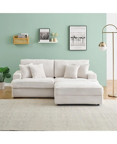 Streamdale Furniture White Corduroy Sofa w/ Storage Leg & Pillows