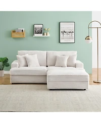 Streamdale Furniture White Corduroy Sofa w/ Storage Leg & Pillows