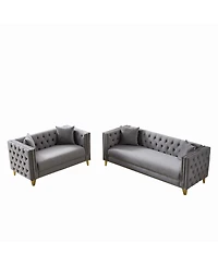 Streamdale Furniture Chesterfield Velvet Sofa, 3+2-Seater, Button Nailhead, Grey