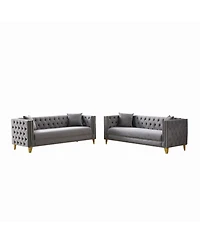 Streamdale Furniture Chesterfield Velvet Sofa, 3+3 Seater, Button Nailhead, Square Arm