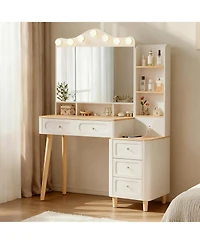 Streamdale Furniture Vanity Desk with Lighted Mirror, Usb Power, Drawers & Chest