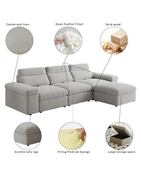 Streamdale Furniture Modular Down & Linen Sofa with Adjustable Back & Storage