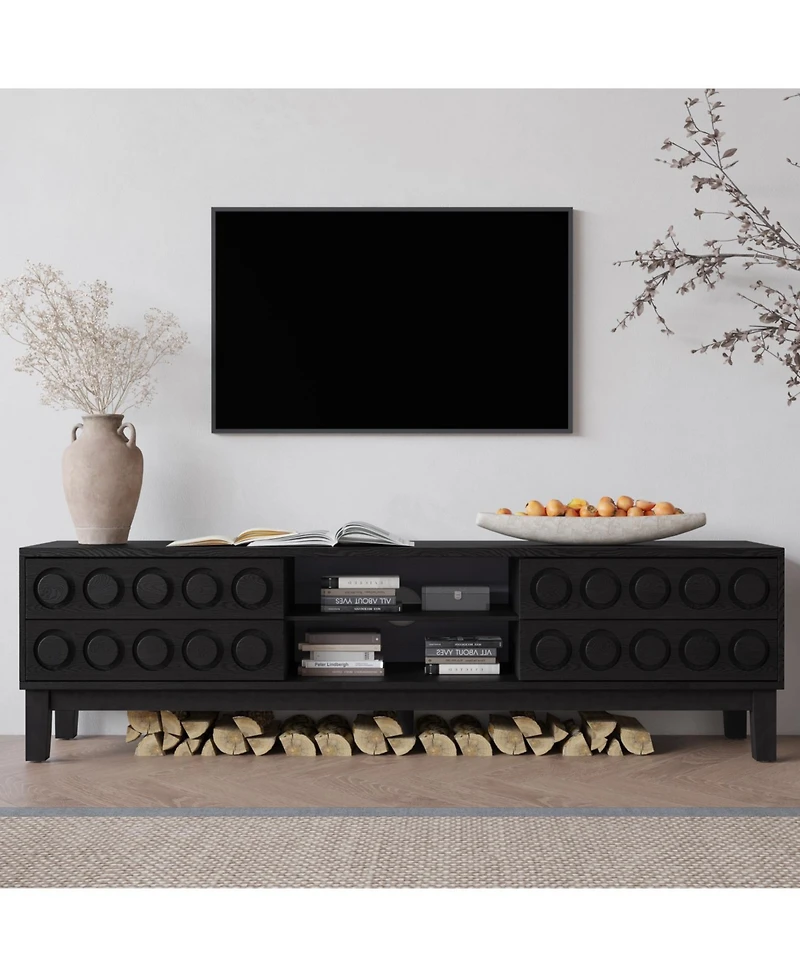 Streamdale Furniture Mid-Century Media Console - 4 Drawers, Cable Management, Tv Stand up to 75"