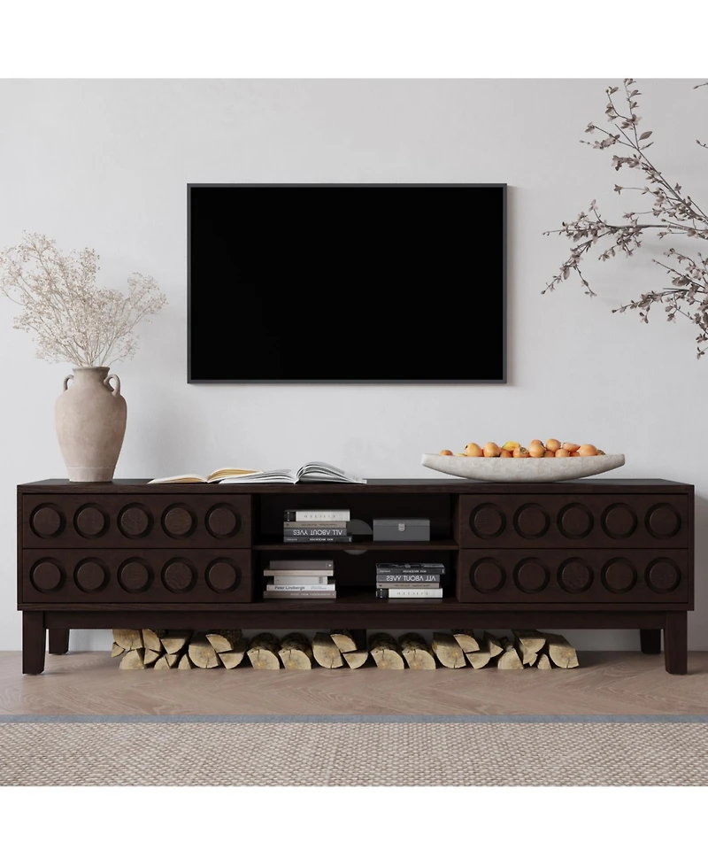Streamdale Furniture Mid-Century Media Console - 75" Tv Stand, 4 Drawers, Cable Management (Dark Brown)