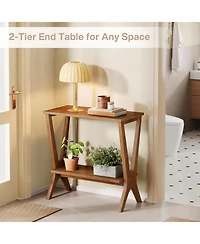 Tribesigns Solid Wood End Table for Living Room, 2-Tier Storage Shelves Sofa Couch Side Table with Sturdy Legs