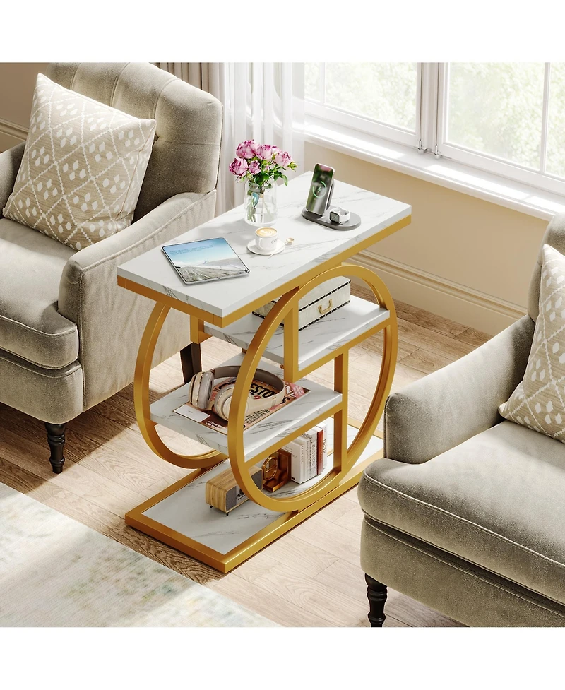 Tribesigns End Table Set of 2, 4-Tier Narrow Side Table, Wood Small Sofa Side Table, Industrial Bedside Table for Bedroom, Living Room