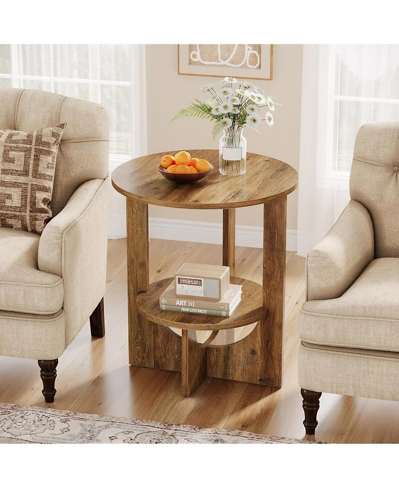 Tribesigns Round End Table with Storage, 2-Tier Tall Side Table for Living Room