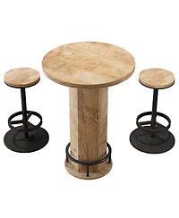 Tribesigns Round Bar Table with Chairs, Industrial Bistro Sets with 2 barstools, Pub Cocktail Table