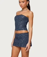 Edikted Women's Sora Sequin Distressed Denim Corset