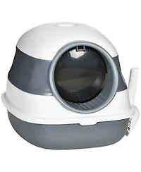 Aostirmotor Foldable Cat Litter Box with Lid & High Sides – Large Two-Way Entry, Easy Clean, White & Gray